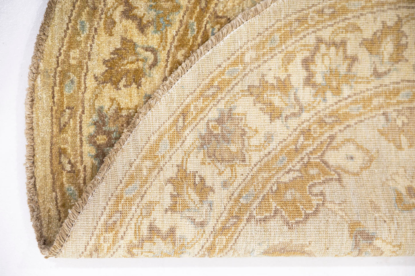 Hand-Knotted Oushak Carpet 4'.3" X 4'.2" Traditional, Beige Fine Wool Round Rug 4x4