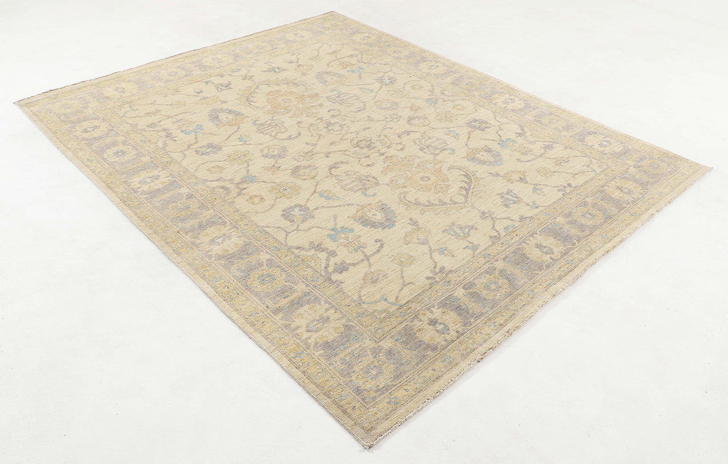 Hand-Knotted Oushak Carpet 8'.1" X 9'.9" Traditional, Ivory Fine Wool Area Rug 8x10