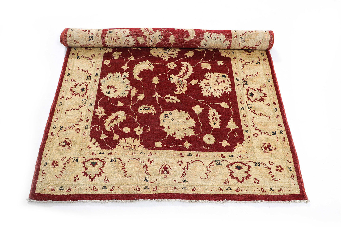 Hand-Knotted Oushak Carpet 4'.1" X 6' Traditional, Red Fine Wool Area Rug 4x6