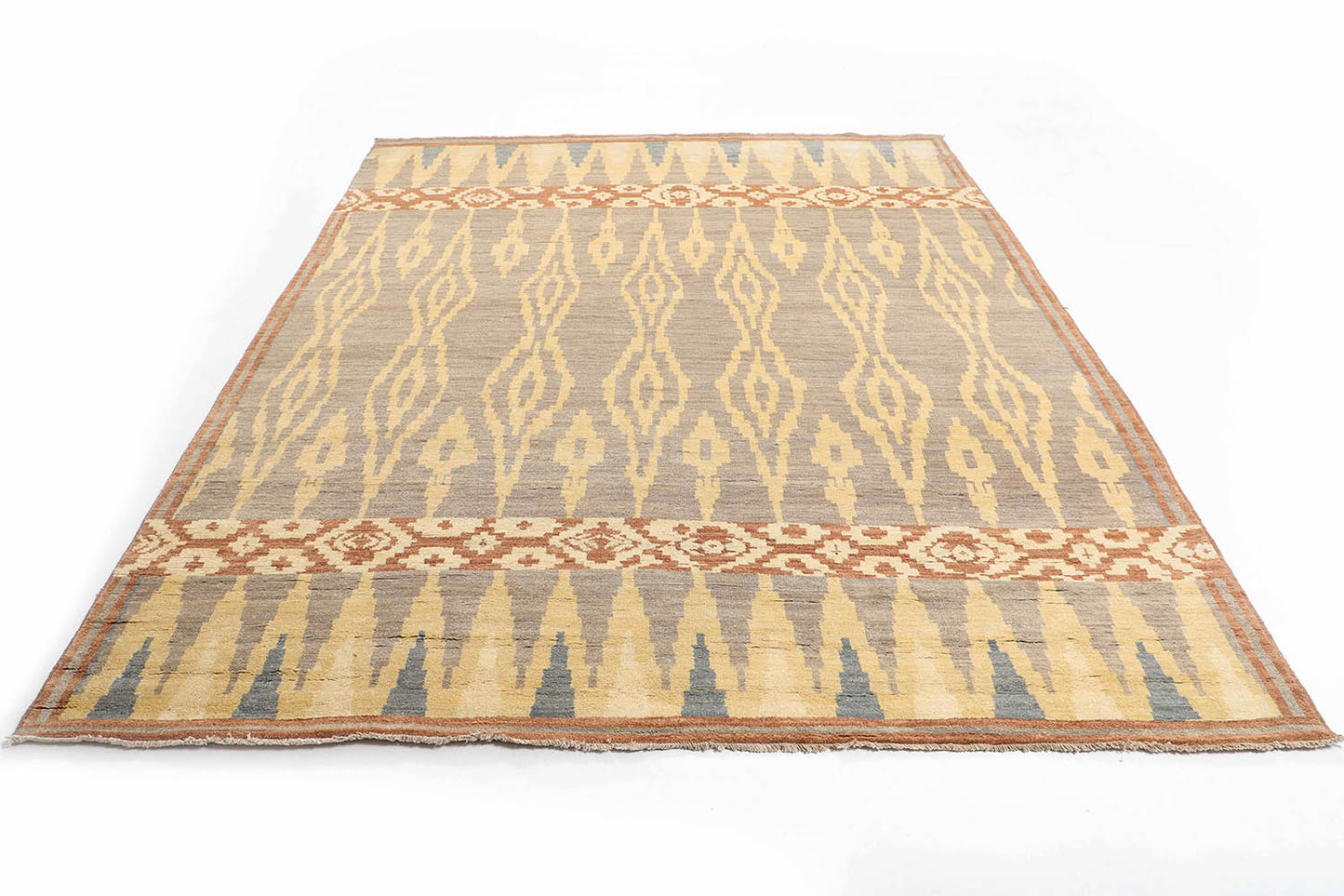 Hand-Knotted Gabbeh Carpet 8'.4" X 10'.4" , Grey Fine Wool Area Rug 8x10