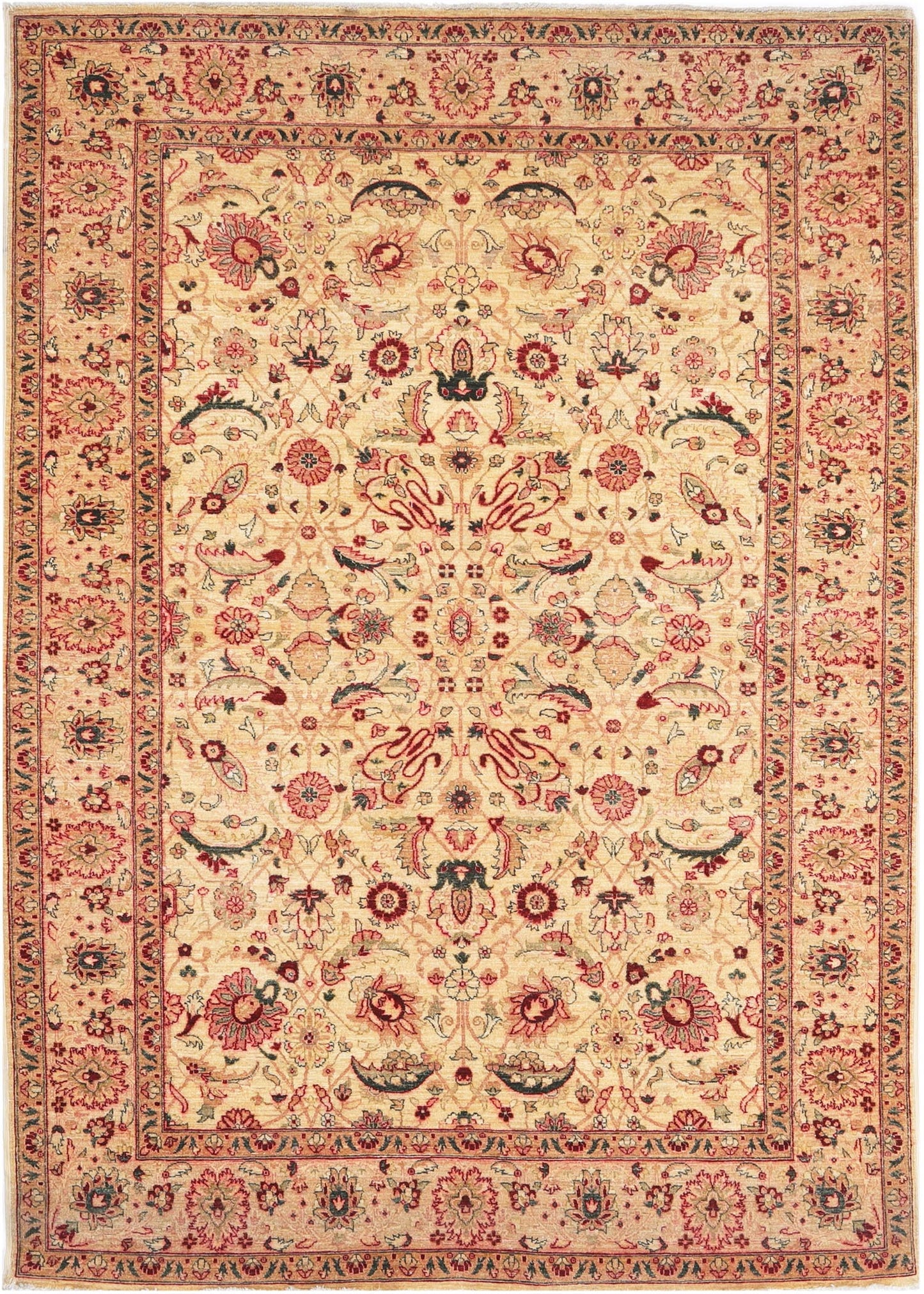 Hand-Knotted Oushak Carpet 5'.10" X 8'.2" Traditional, Ivory Fine Wool Area Rug 6x9