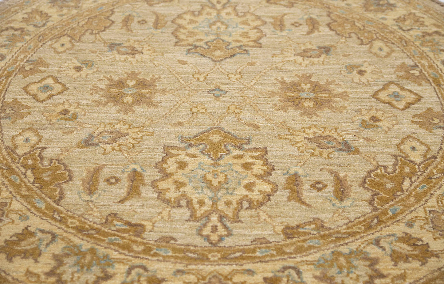 Hand-Knotted Oushak Carpet 4'.3" X 4'.2" Traditional, Beige Fine Wool Round Rug 4x4