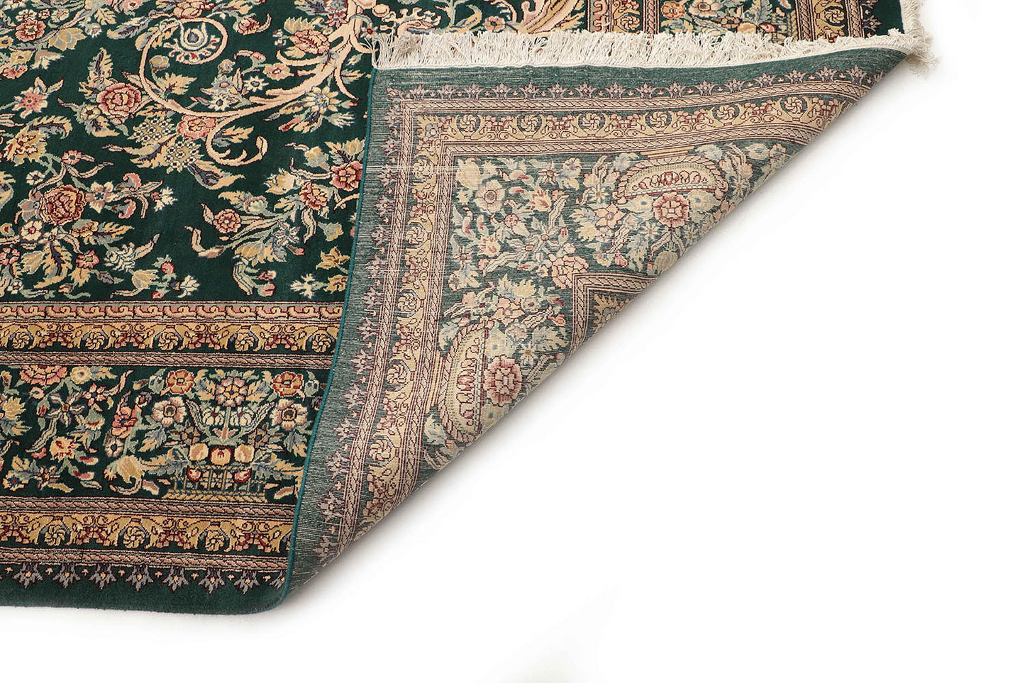 Hand-Knotted Lahore Carpet 9'.7" X 13'.10" Oriental, Green Fine Wool Area Rug 10x14