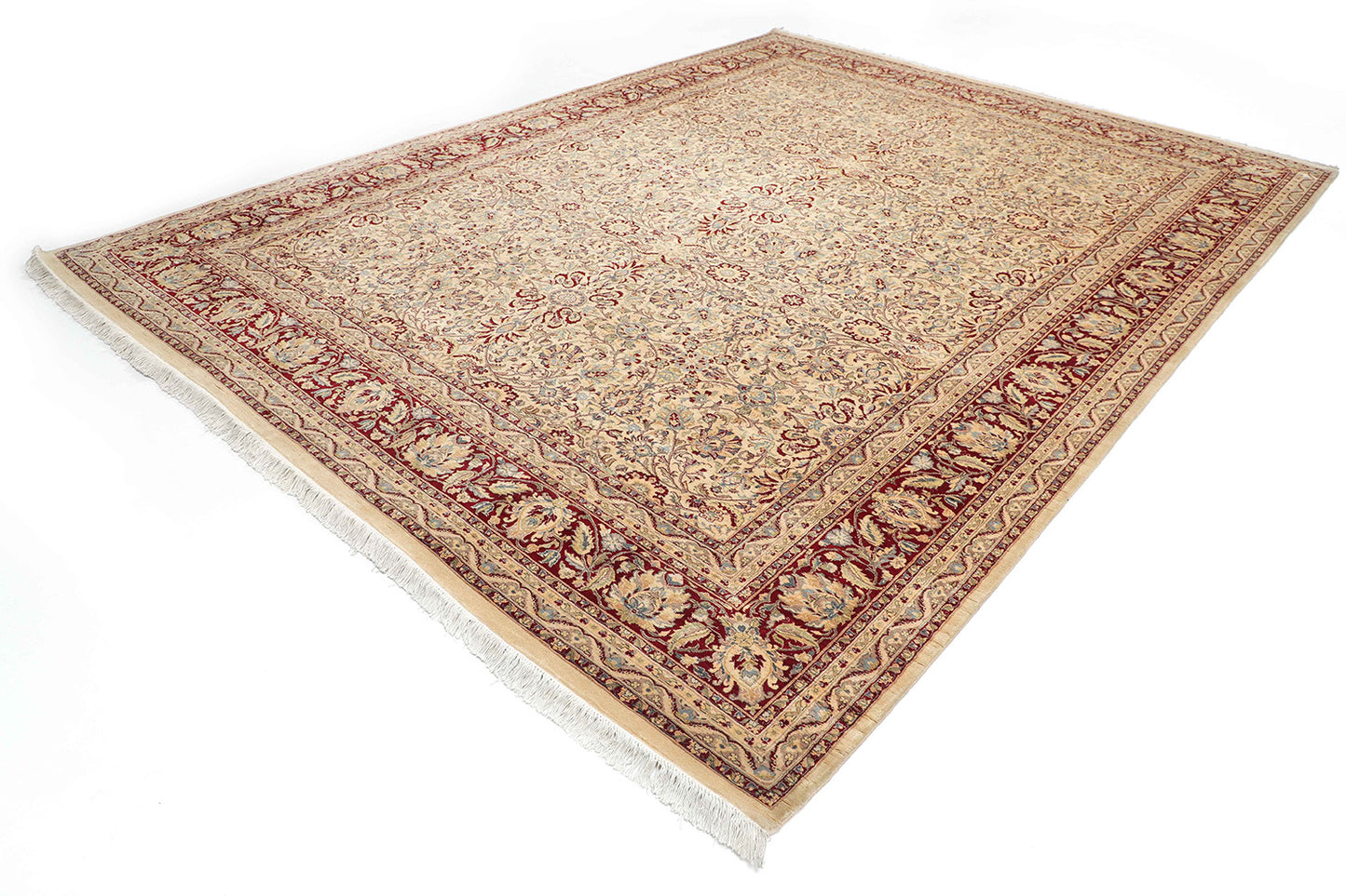 Hand-Knotted Lahore Carpet 9'.3" X 12' Oriental, Beige Fine Wool Area Rug 9x12