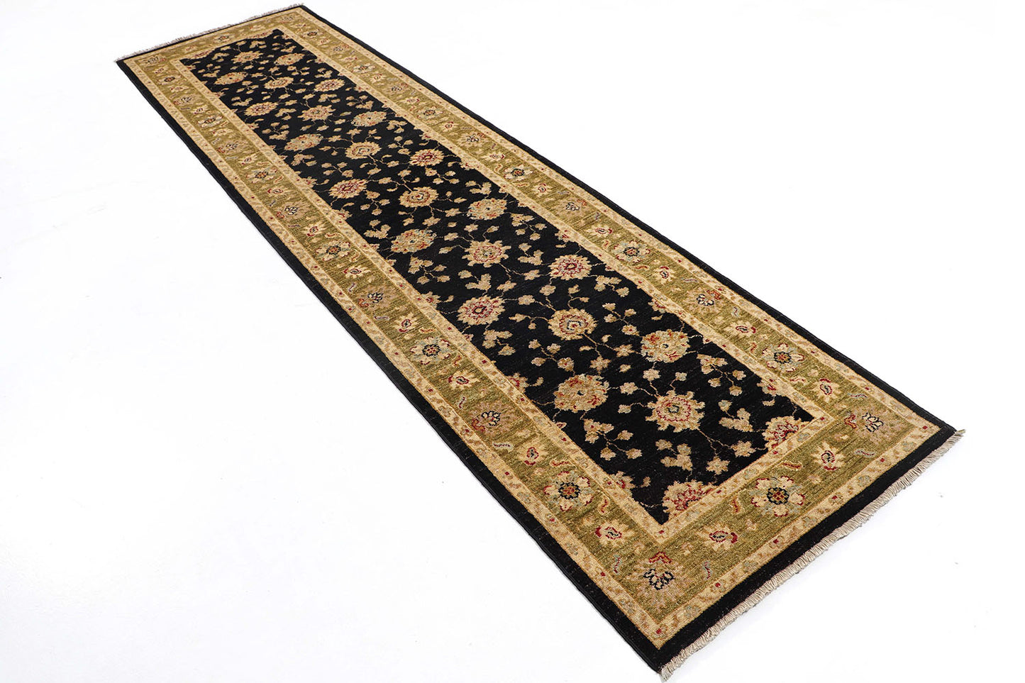 2.5x10 Hand-Knotted Ariana Carpet 2'.9" X 10'.1" Traditional, Black Fine Wool Runner Rug D40673