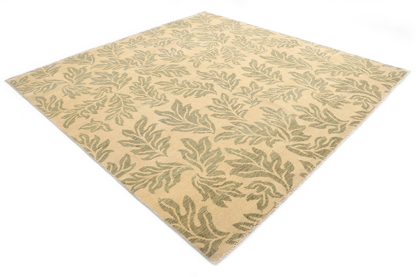 Hand-Knotted Oushak Carpet 8' X 8'.3" Traditional, Beige Fine Wool Square Rug 8x8
