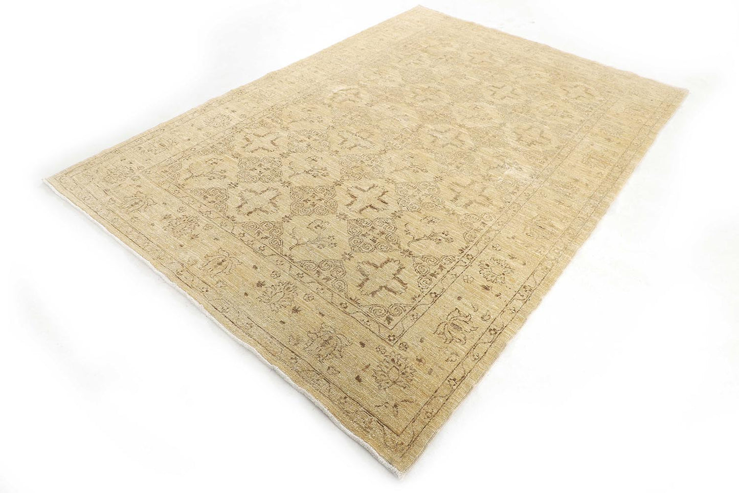 Hand-Knotted Farhan Carpet 5'.11" X 8'.5" Traditional, Beige Fine Wool Area Rug 6x9