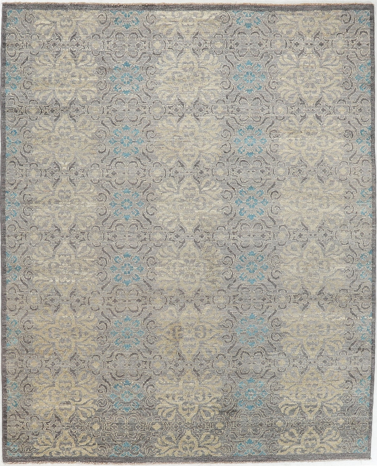 Hand-Knotted Oushak Carpet 7'.8" X 9'.9" Traditional, Grey Fine Wool Area Rug 8x10