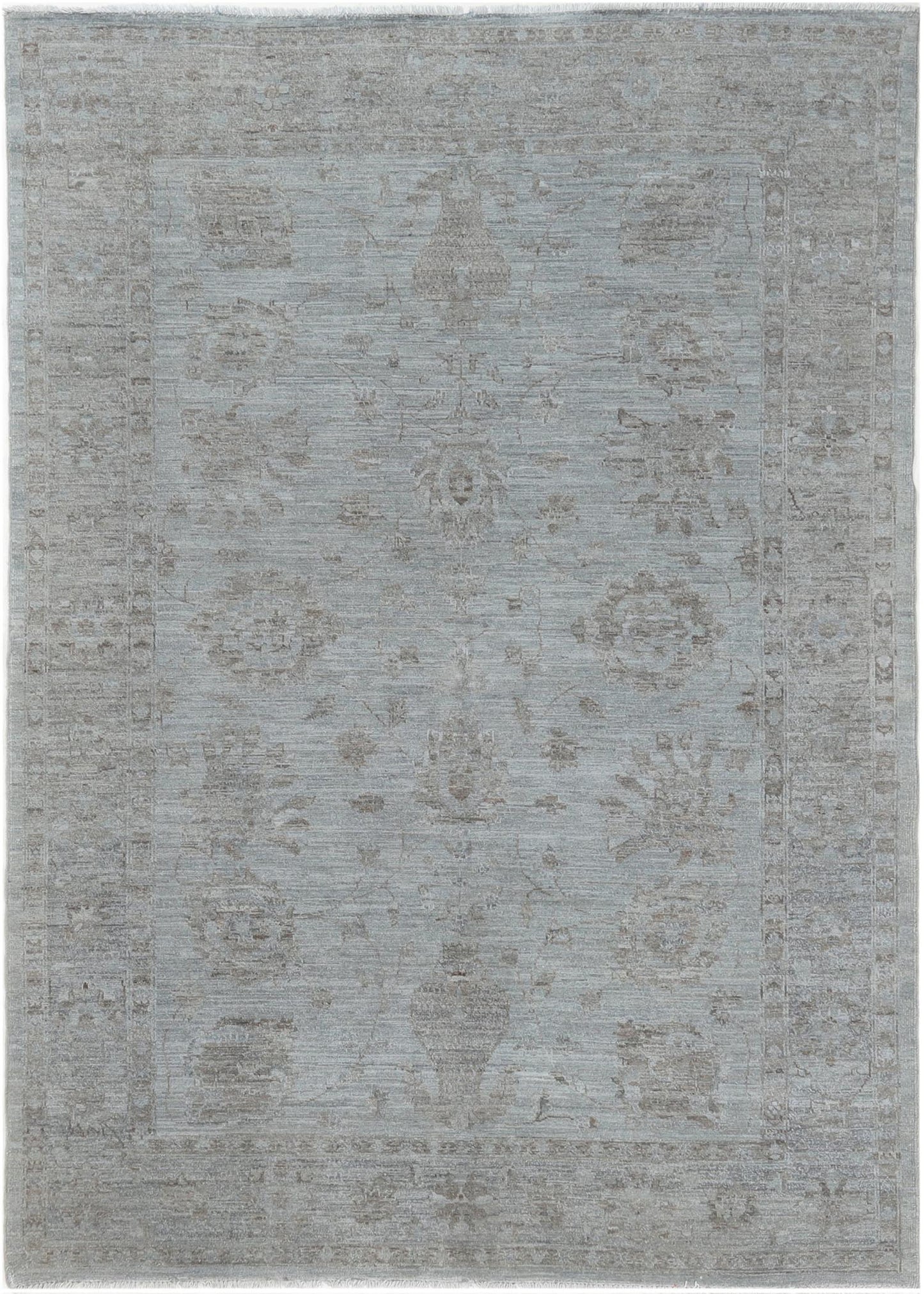 Hand-Knotted Oushak Carpet 5'.10" X 8'.1" Traditional, Grey Fine Wool Area Rug 5.5x8