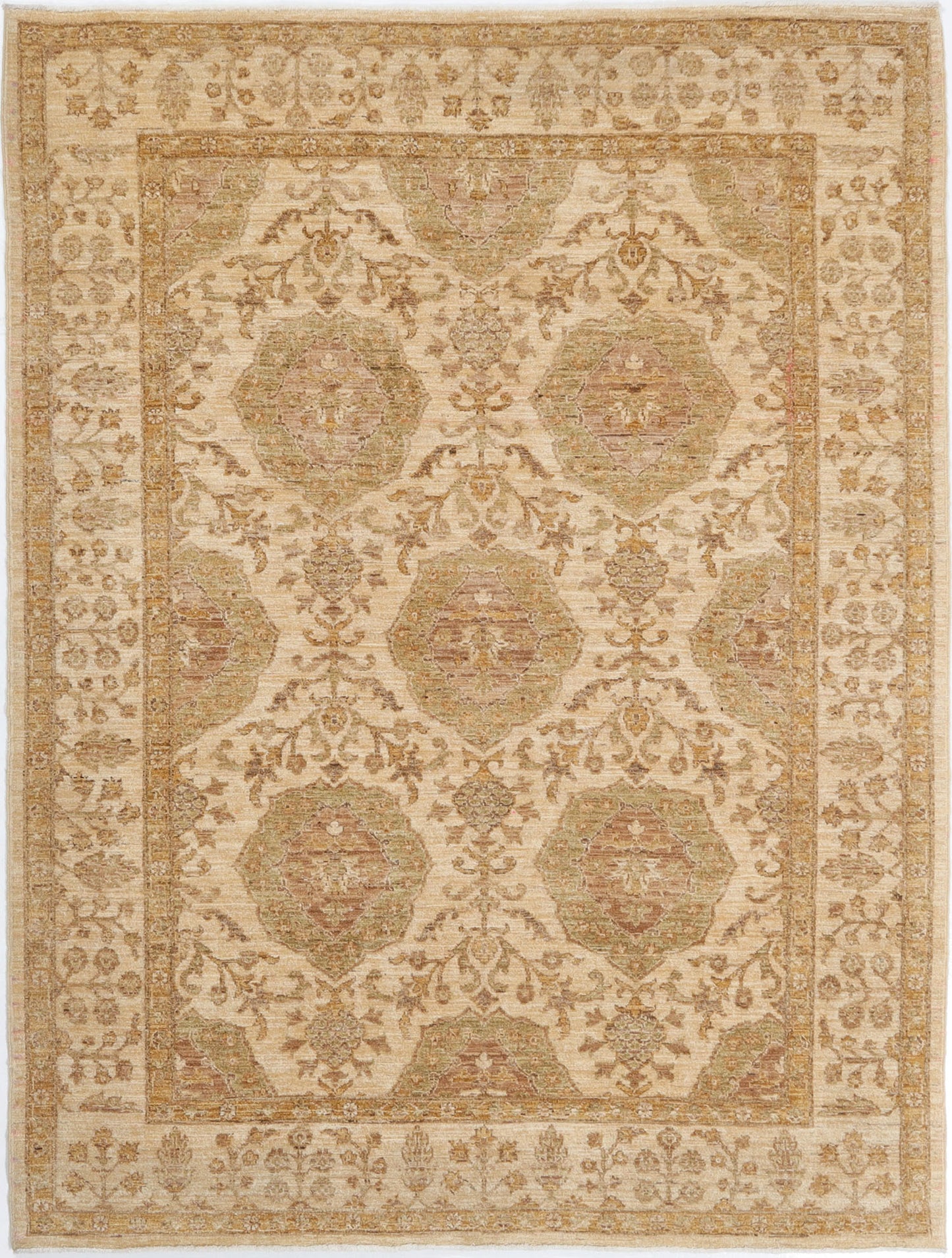 Hand-Knotted Farhan Carpet 5'.10" X 7'.6" Traditional, Ivory Fine Wool Area Rug 6x7