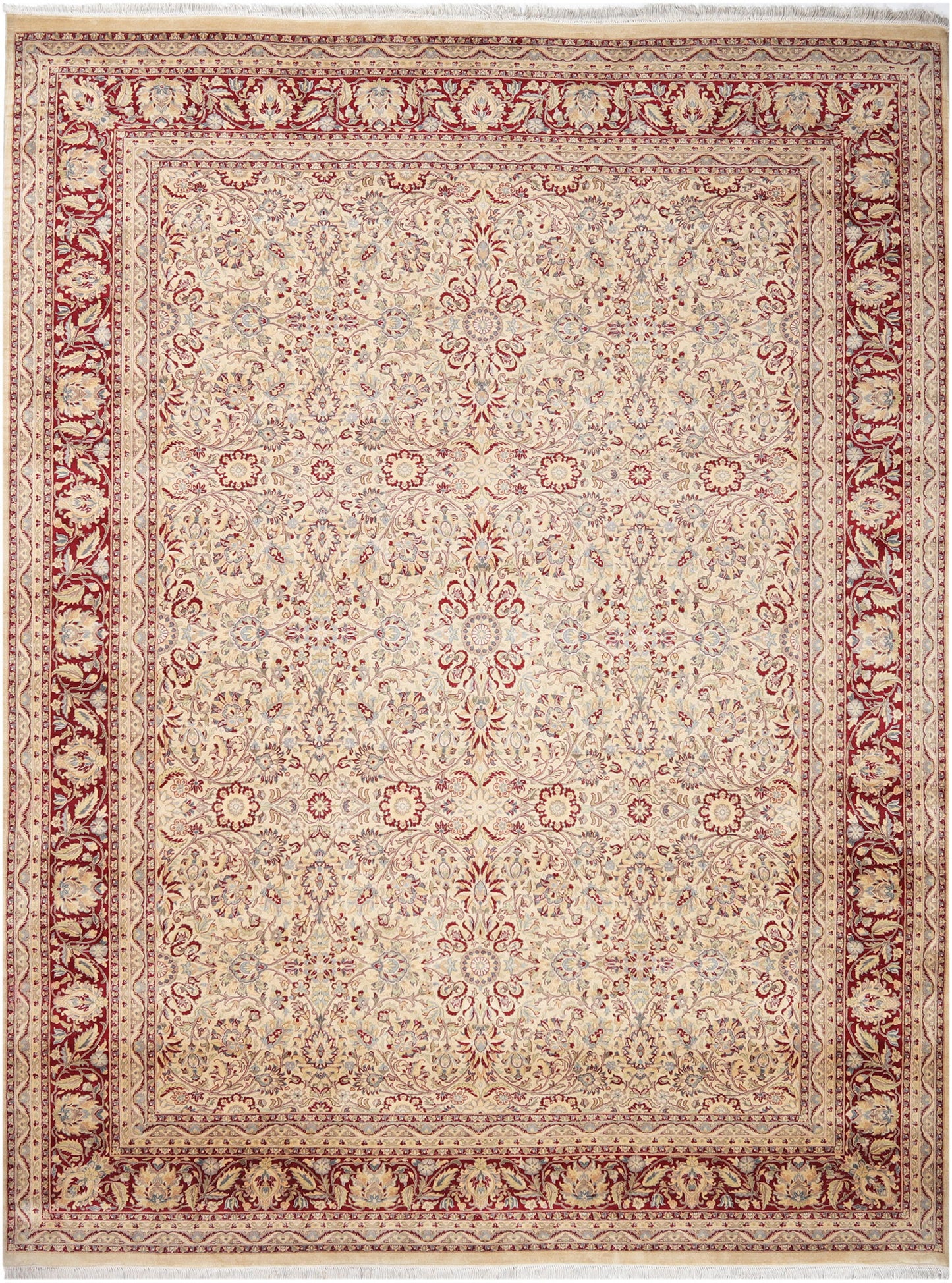 Hand-Knotted Lahore Carpet 9'.3" X 12' Oriental, Beige Fine Wool Area Rug 9x12
