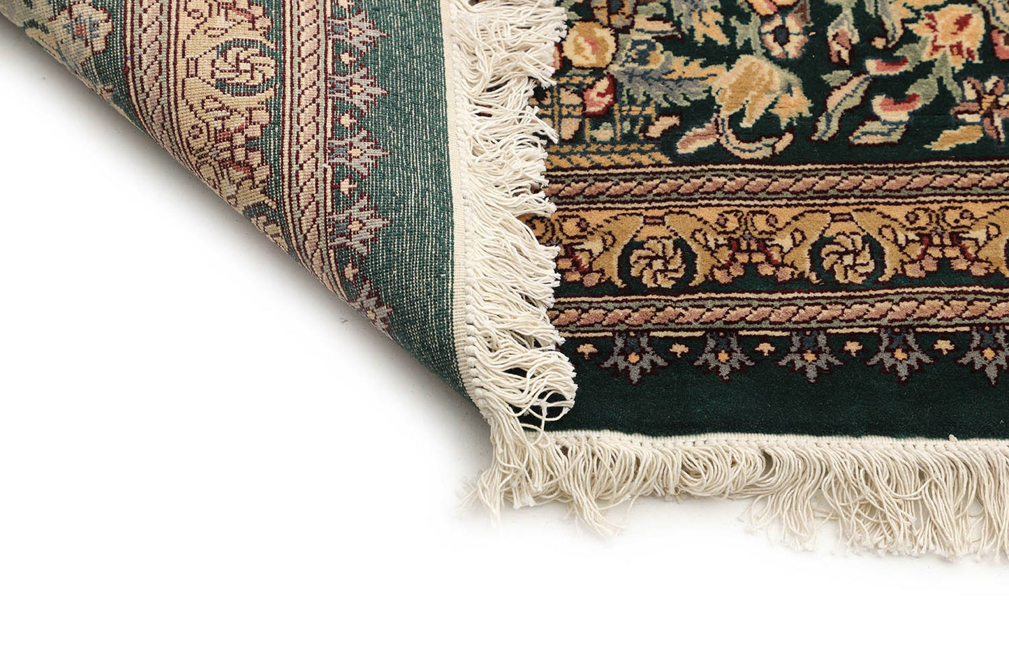 Hand-Knotted Lahore Carpet 9'.7" X 13'.10" Oriental, Green Fine Wool Area Rug 10x14