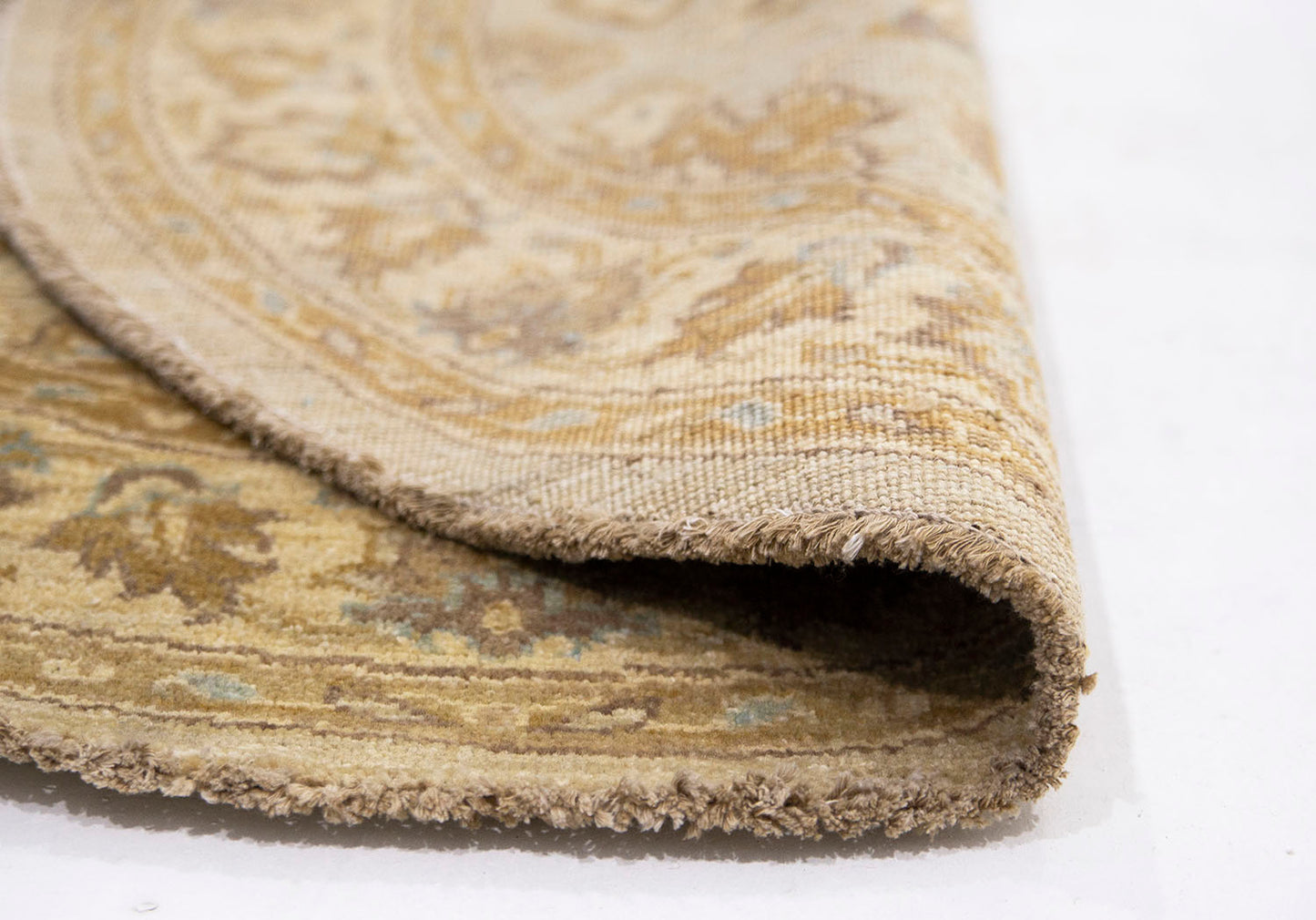 Hand-Knotted Oushak Carpet 4'.3" X 4'.2" Traditional, Beige Fine Wool Round Rug 4x4