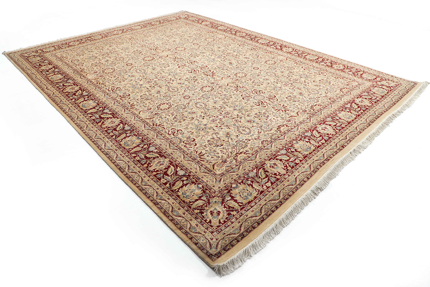 Hand-Knotted Lahore Carpet 9'.3" X 12' Oriental, Beige Fine Wool Area Rug 9x12