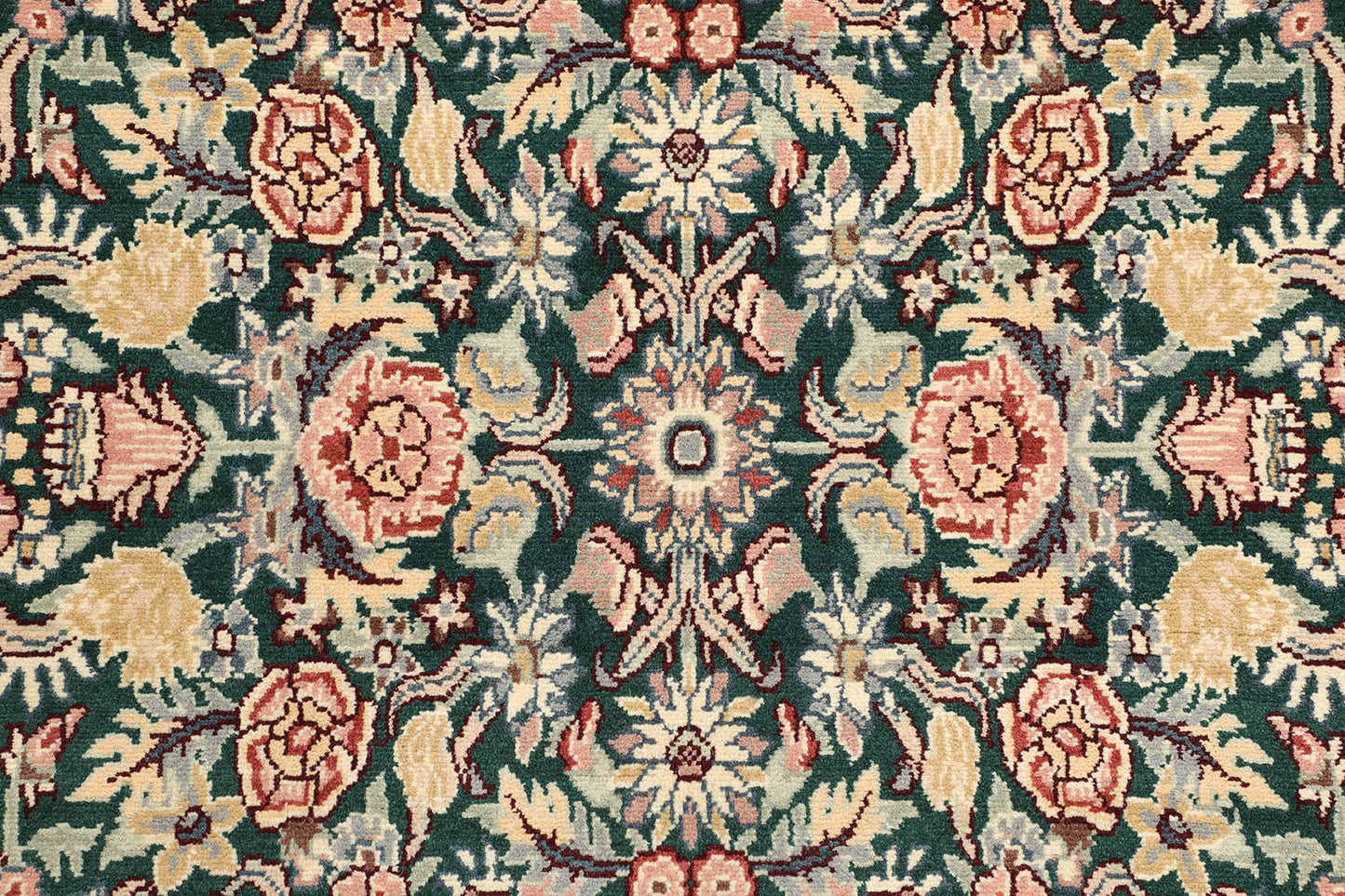 Hand-Knotted Lahore Carpet 9'.7" X 13'.10" Oriental, Green Fine Wool Area Rug 10x14