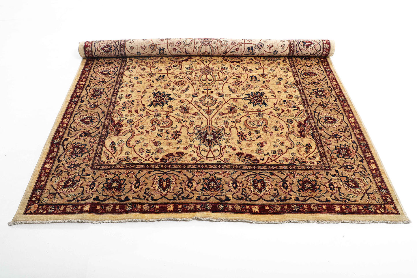 Hand-Knotted Oushak Carpet 5'.11" X 8'.10" Traditional, Ivory Fine Wool Area Rug 6x9