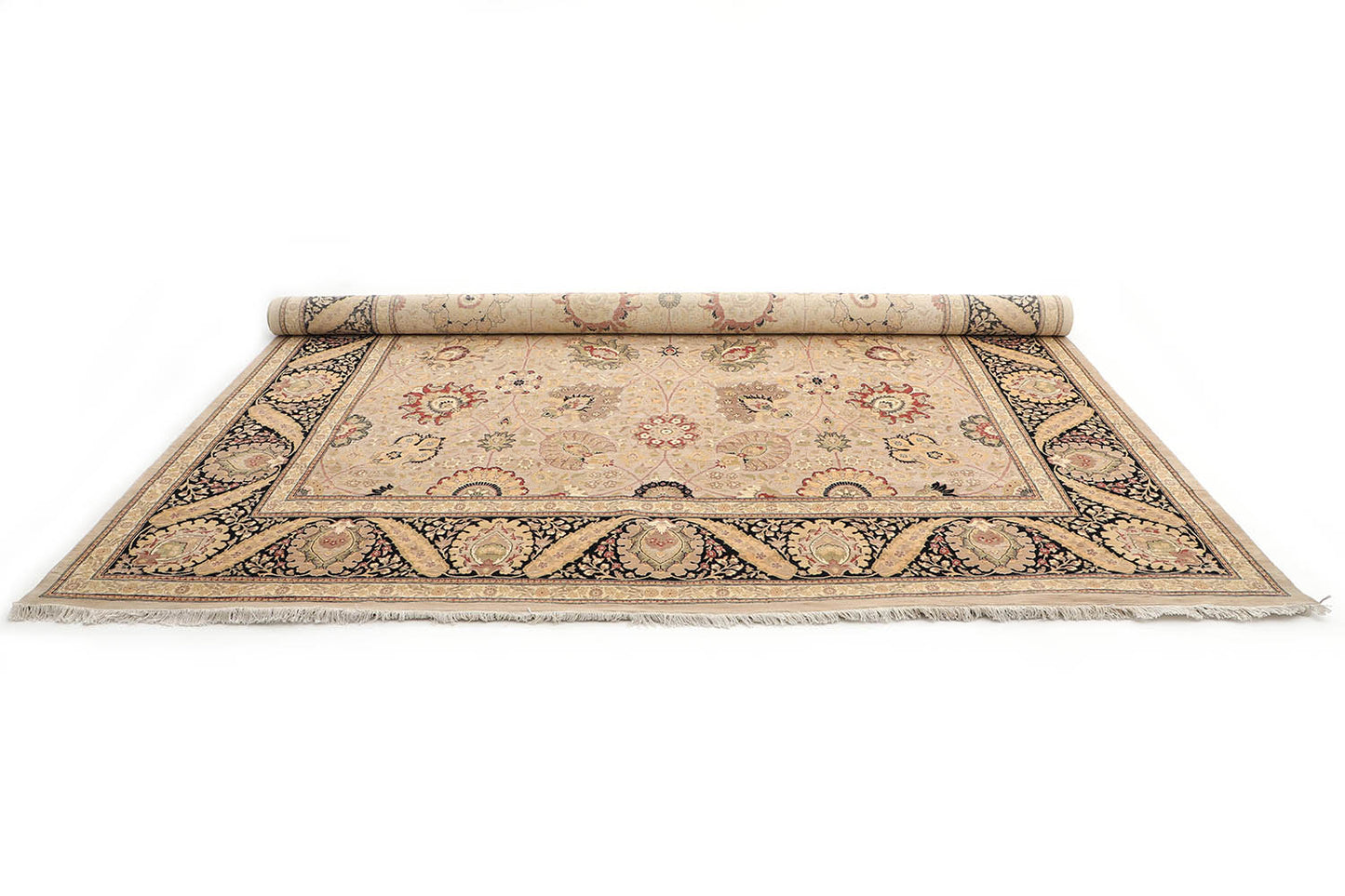 Hand-Knotted Lahore Carpet 12' X 14'.10" Oriental, Bone Fine Wool Area Rug 12x15