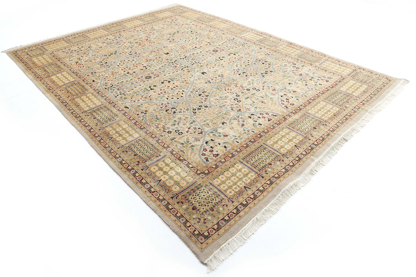 Hand-Knotted Lahore Carpet 7'.11" X 10'.2" Oriental, Grey Fine Wool Area Rug 8x10