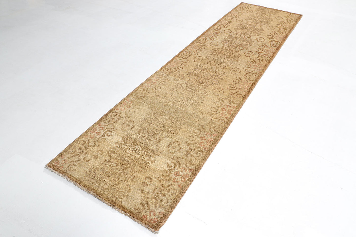 Hand-Knotted Oushak Carpet 2'.7" X 10'.1" Traditional, Camel Fine Wool Runner Rug 2.5x10