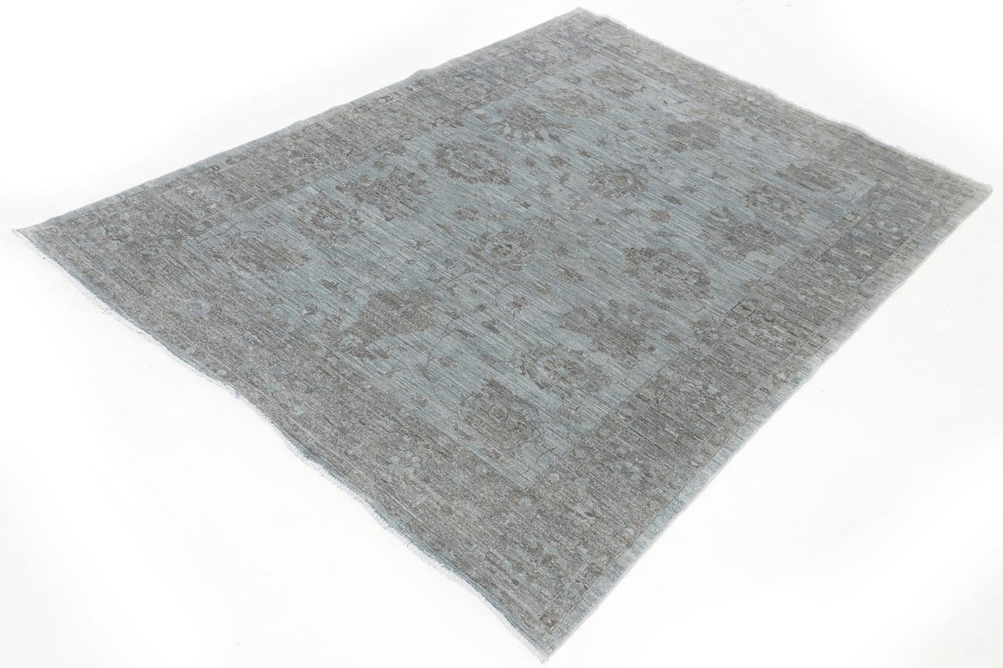 Hand-Knotted Oushak Carpet 5'.10" X 8'.1" Traditional, Grey Fine Wool Area Rug 5.5x8