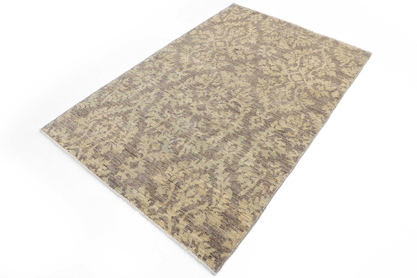 Hand-Knotted Oushak Carpet 4'.1" X 6'.3" Traditional, Grey Fine Wool Area Rug 4x6