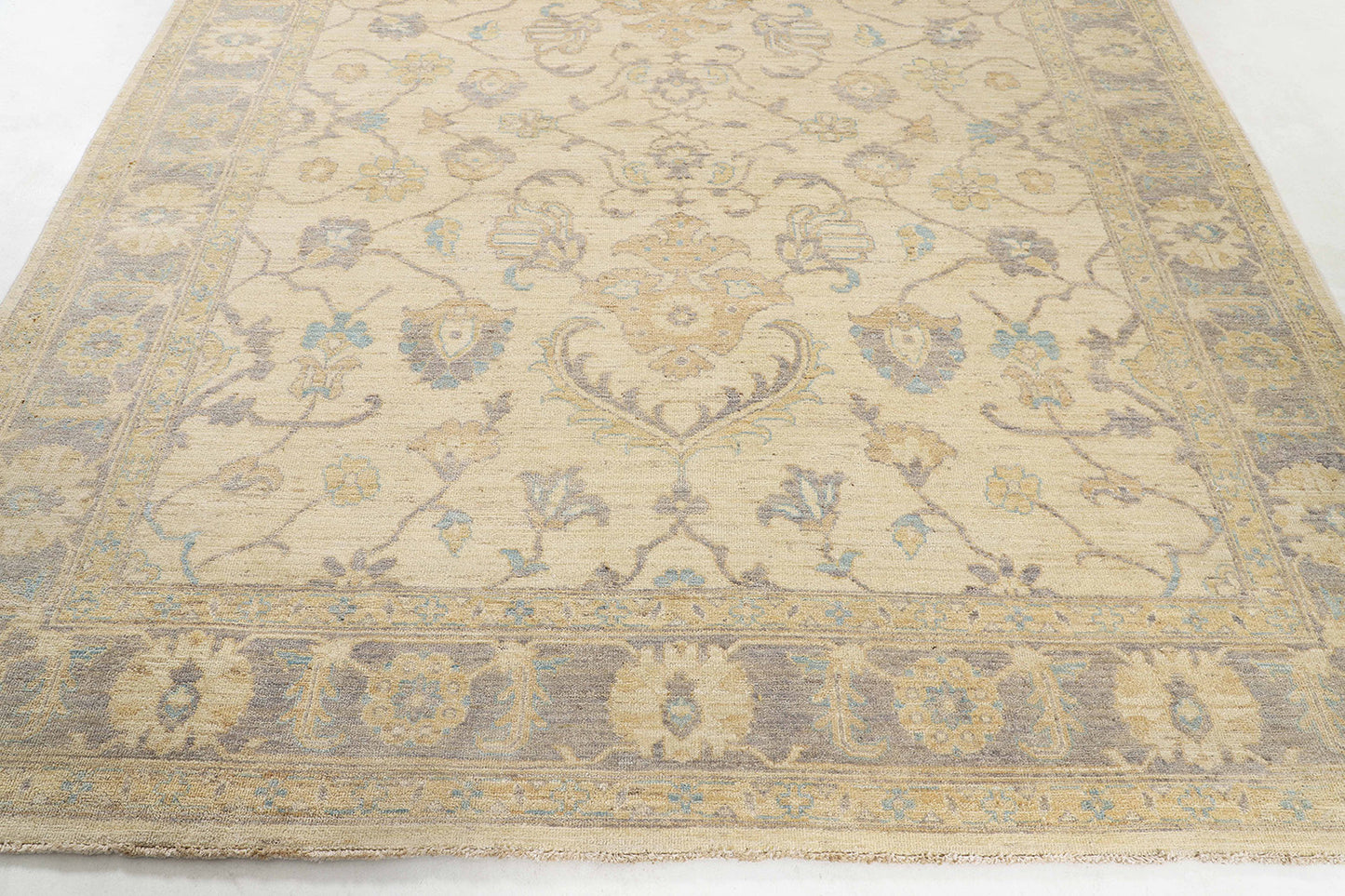 Hand-Knotted Oushak Carpet 8'.1" X 9'.9" Traditional, Ivory Fine Wool Area Rug 8x10