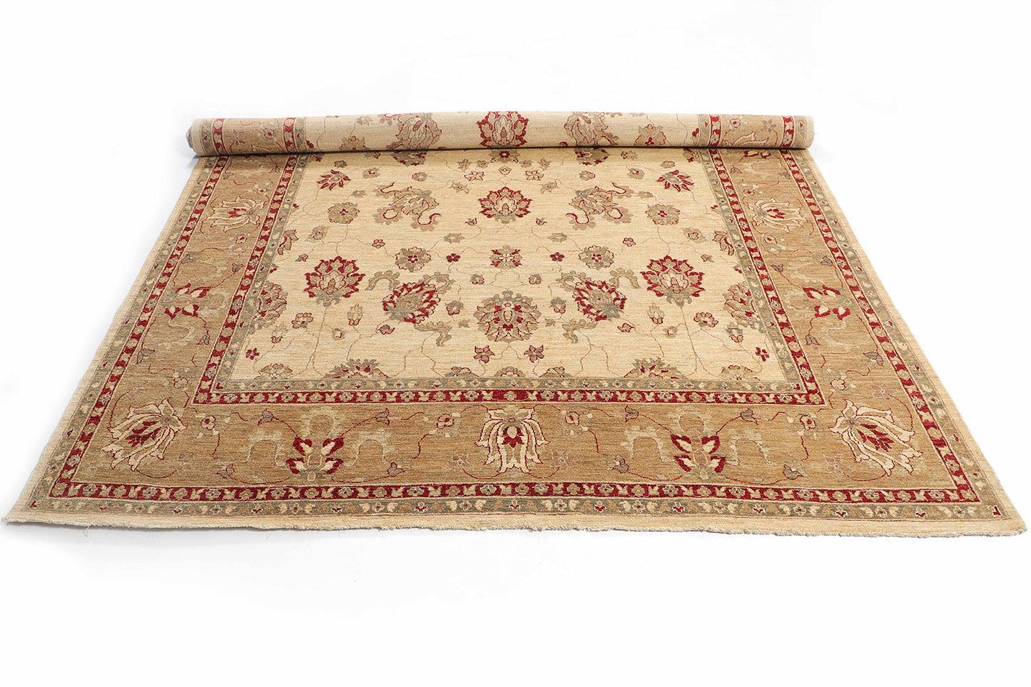 Hand-Knotted Oushak Carpet 8'.10" X 12'.1" Traditional, Ivory Fine Wool Area Rug 9x12