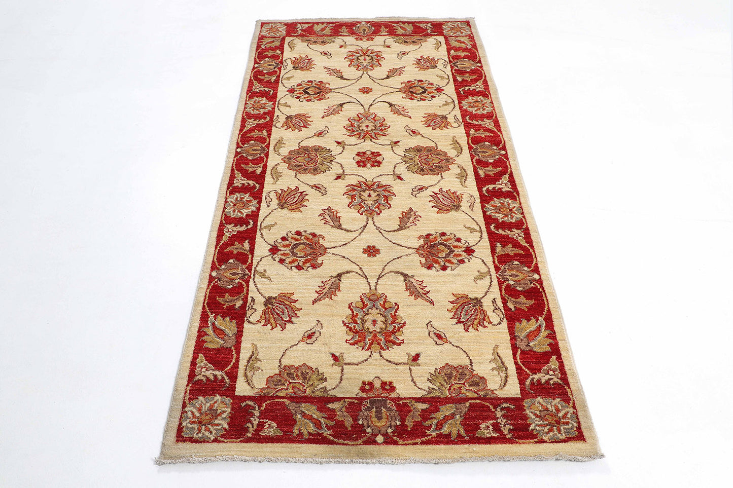 Hand-Knotted Oushak Carpet 3'.4" X 6'.6" Traditional, Ivory Fine Wool Area Rug 3x6