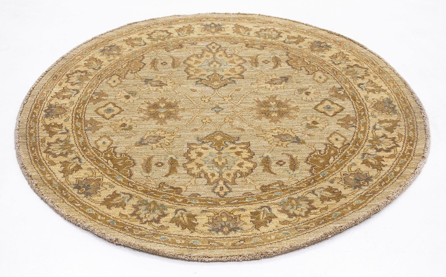 Hand-Knotted Oushak Carpet 4'.3" X 4'.2" Traditional, Beige Fine Wool Round Rug 4x4