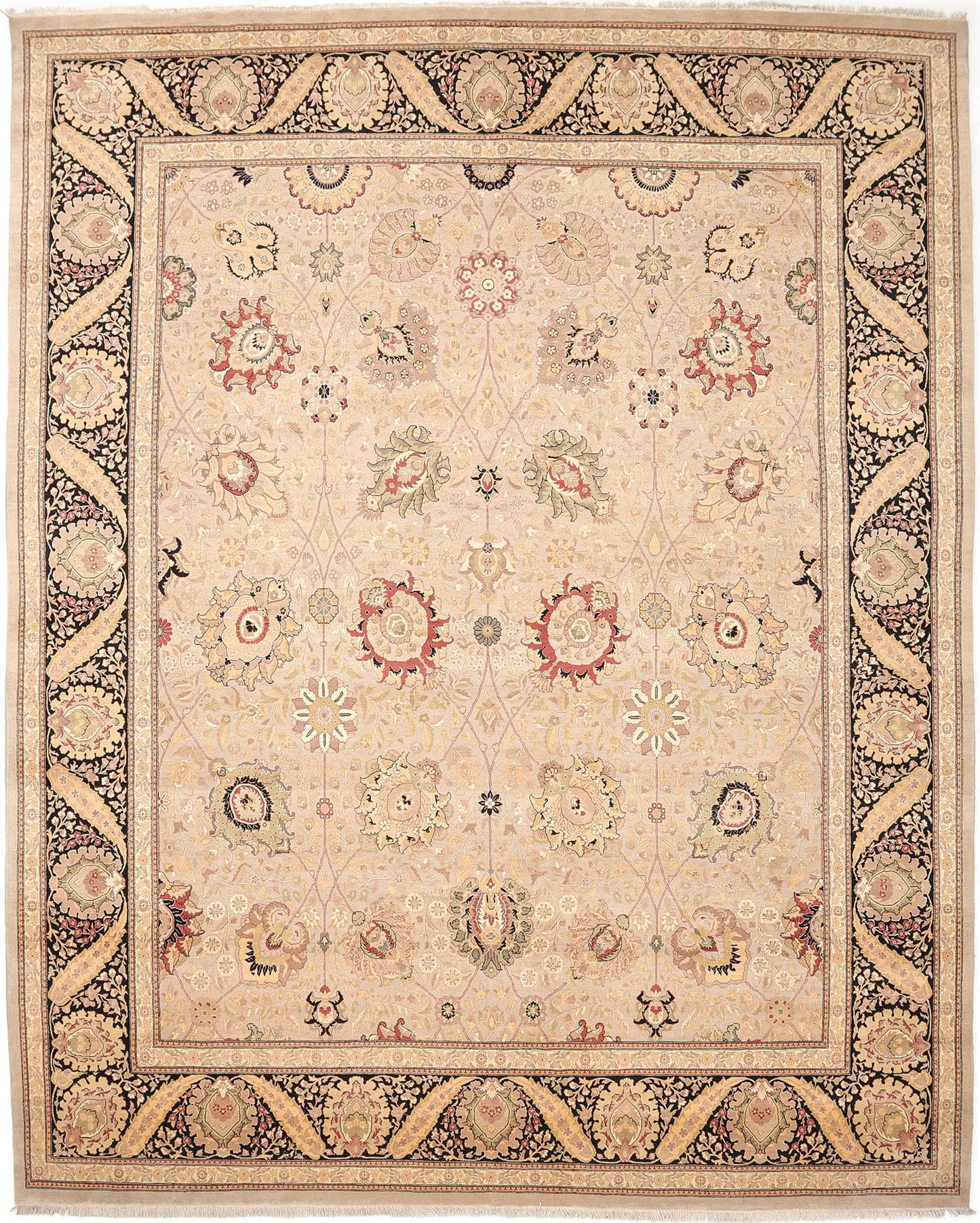 Hand-Knotted Lahore Carpet 12' X 14'.10" Oriental, Bone Fine Wool Area Rug 12x15
