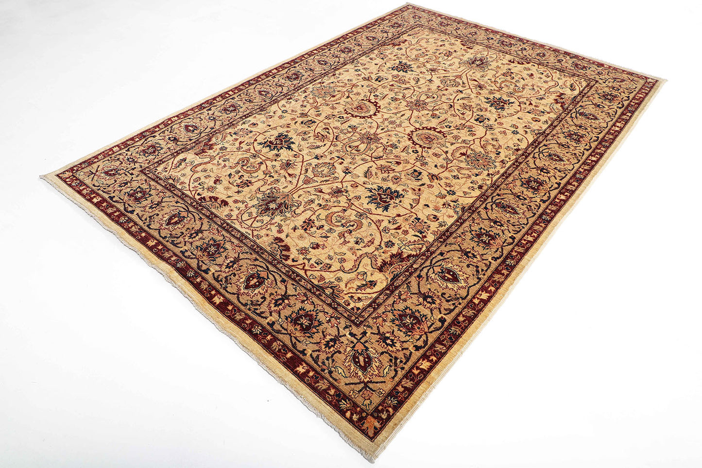 Hand-Knotted Oushak Carpet 5'.11" X 8'.10" Traditional, Ivory Fine Wool Area Rug 6x9