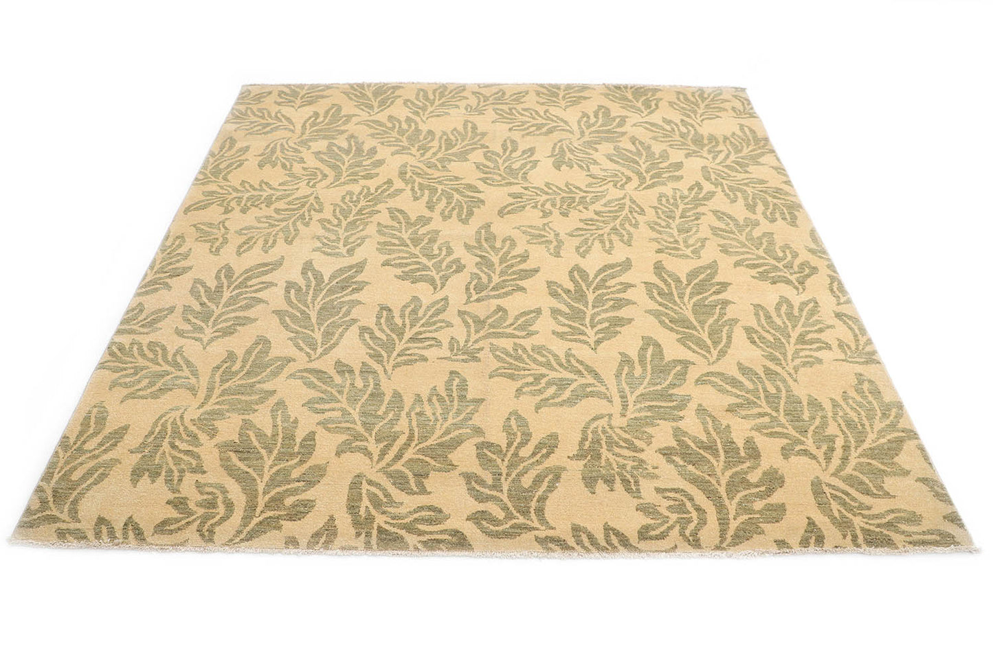 Hand-Knotted Oushak Carpet 8' X 8'.3" Traditional, Beige Fine Wool Square Rug 8x8