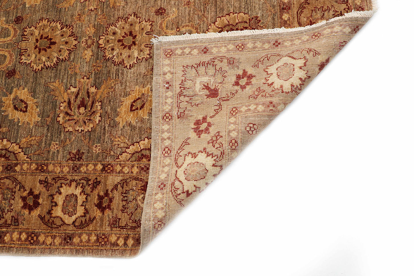Hand-Knotted Oushak Carpet 4'.2" X 5'.9" Traditional, Green Fine Wool Area Rug 4x6