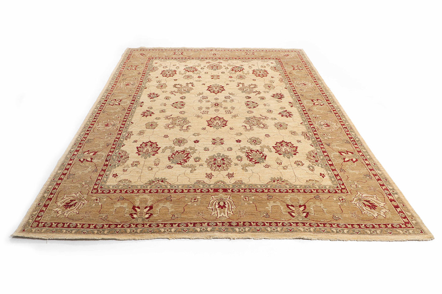 Hand-Knotted Oushak Carpet 8'.10" X 12'.1" Traditional, Ivory Fine Wool Area Rug 9x12