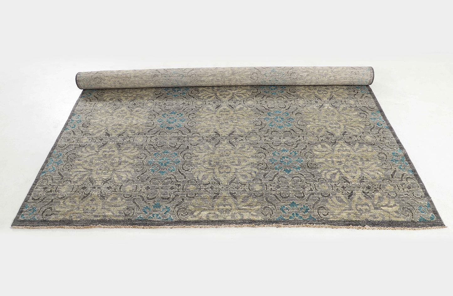 Hand-Knotted Oushak Carpet 7'.8" X 9'.9" Traditional, Grey Fine Wool Area Rug 8x10