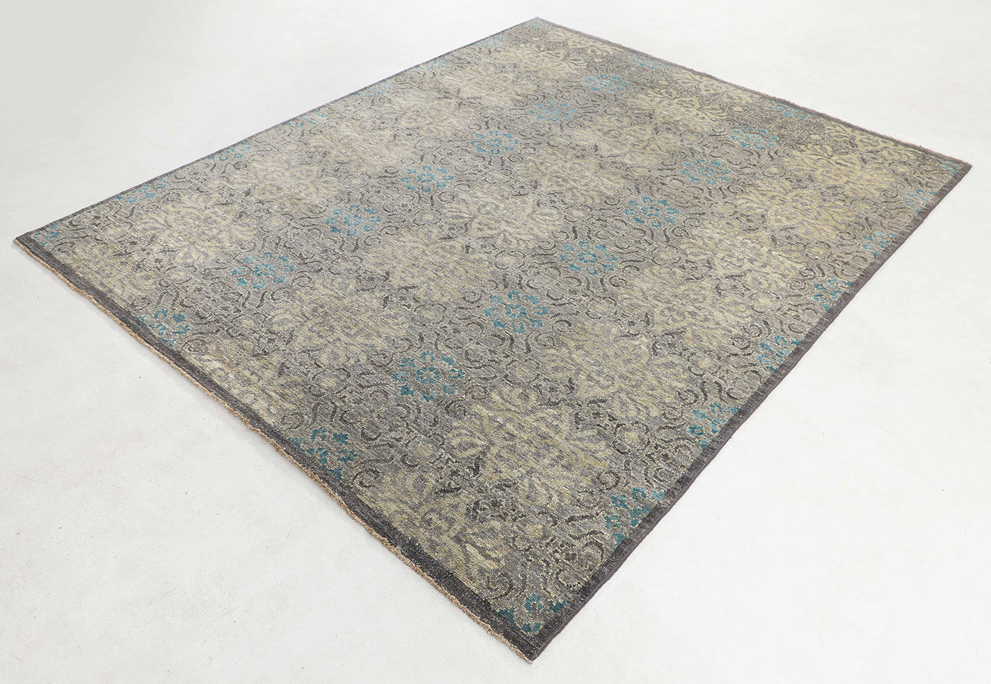 Hand-Knotted Oushak Carpet 7'.8" X 9'.9" Traditional, Grey Fine Wool Area Rug 8x10