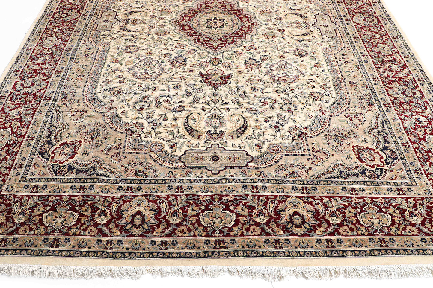 Hand-Knotted Lahore Carpet 7'.11" X 9'.9" Oriental, Ivory Fine Wool Area Rug 8x10