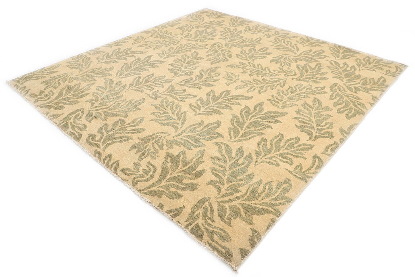 Hand-Knotted Oushak Carpet 8' X 8'.3" Traditional, Beige Fine Wool Square Rug 8x8