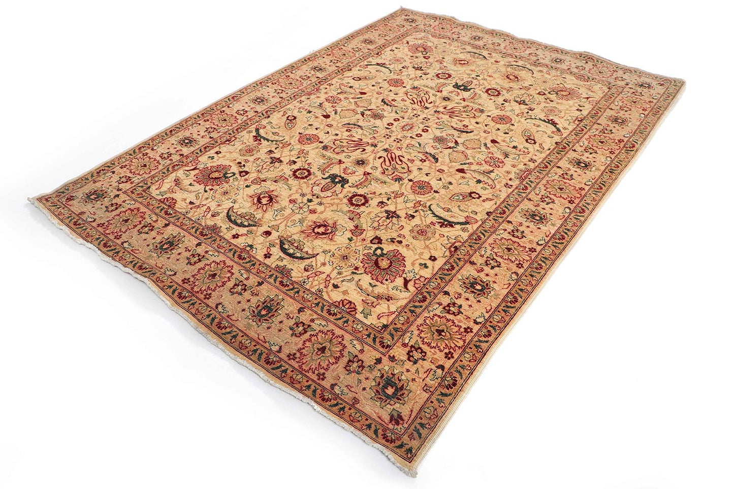Hand-Knotted Oushak Carpet 5'.10" X 8'.2" Traditional, Ivory Fine Wool Area Rug 6x9