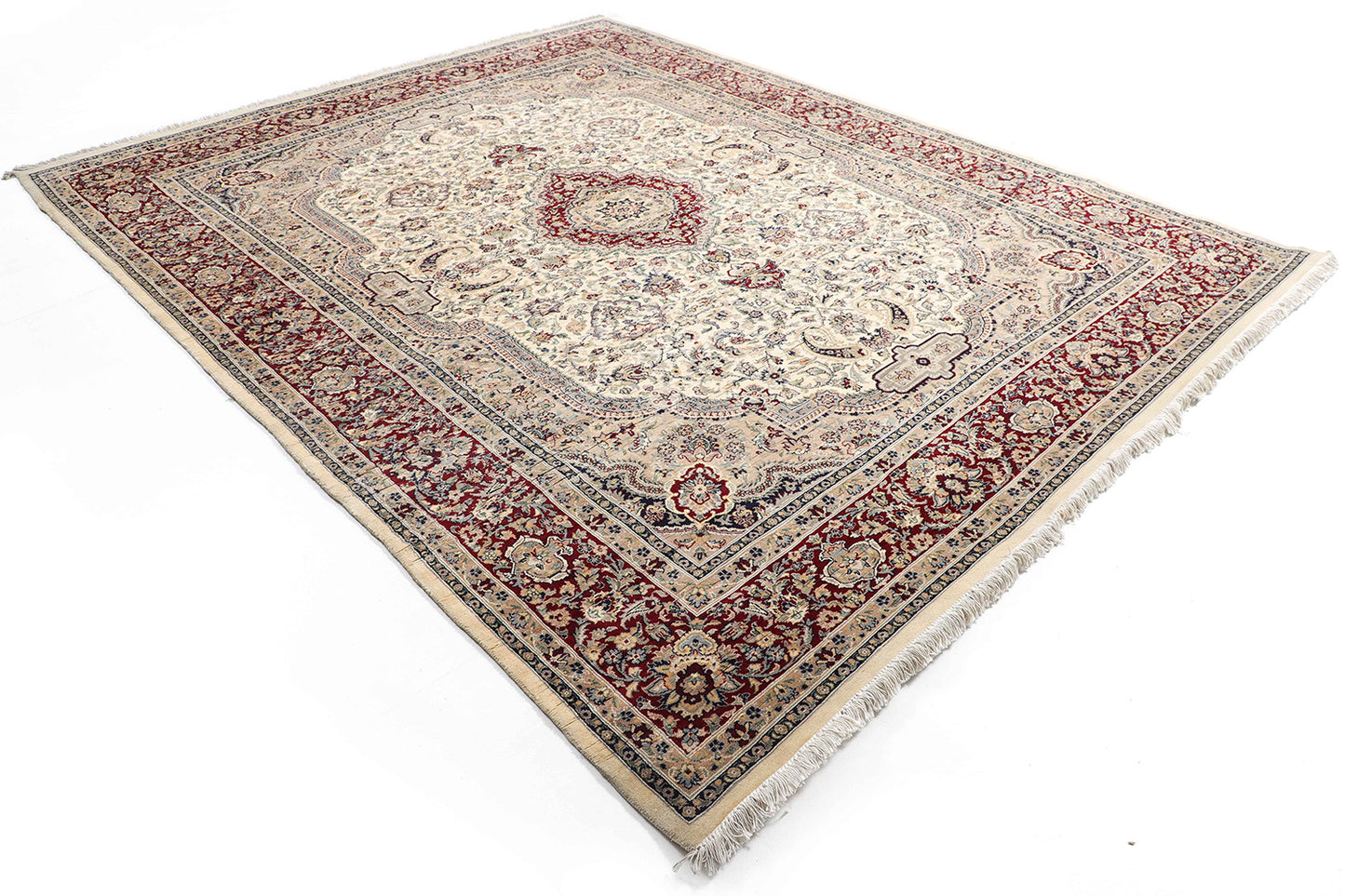 Hand-Knotted Lahore Carpet 7'.11" X 9'.9" Oriental, Ivory Fine Wool Area Rug 8x10