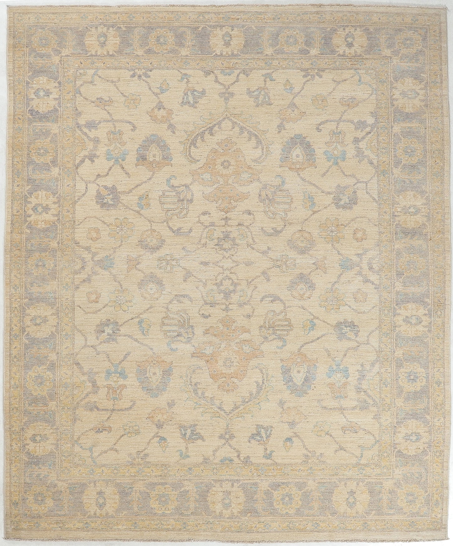 Hand-Knotted Oushak Carpet 8'.1" X 9'.9" Traditional, Ivory Fine Wool Area Rug 8x10