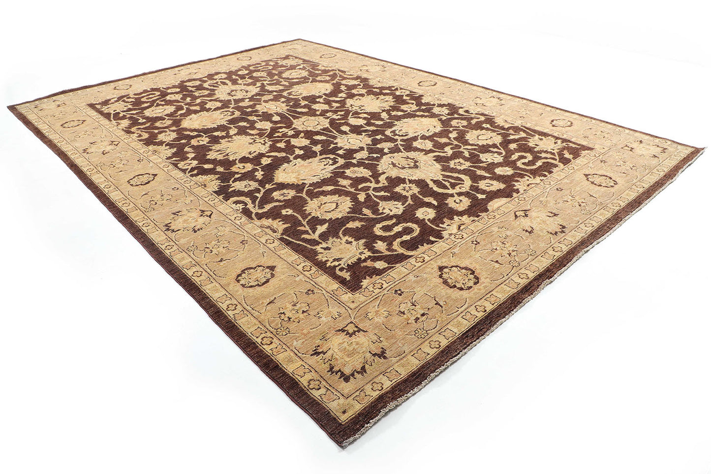 Hand-Knotted Ariana Carpet 9'.7" X 13'.1" Traditional, Brown Fine Wool Area Rug 10x14 D48014