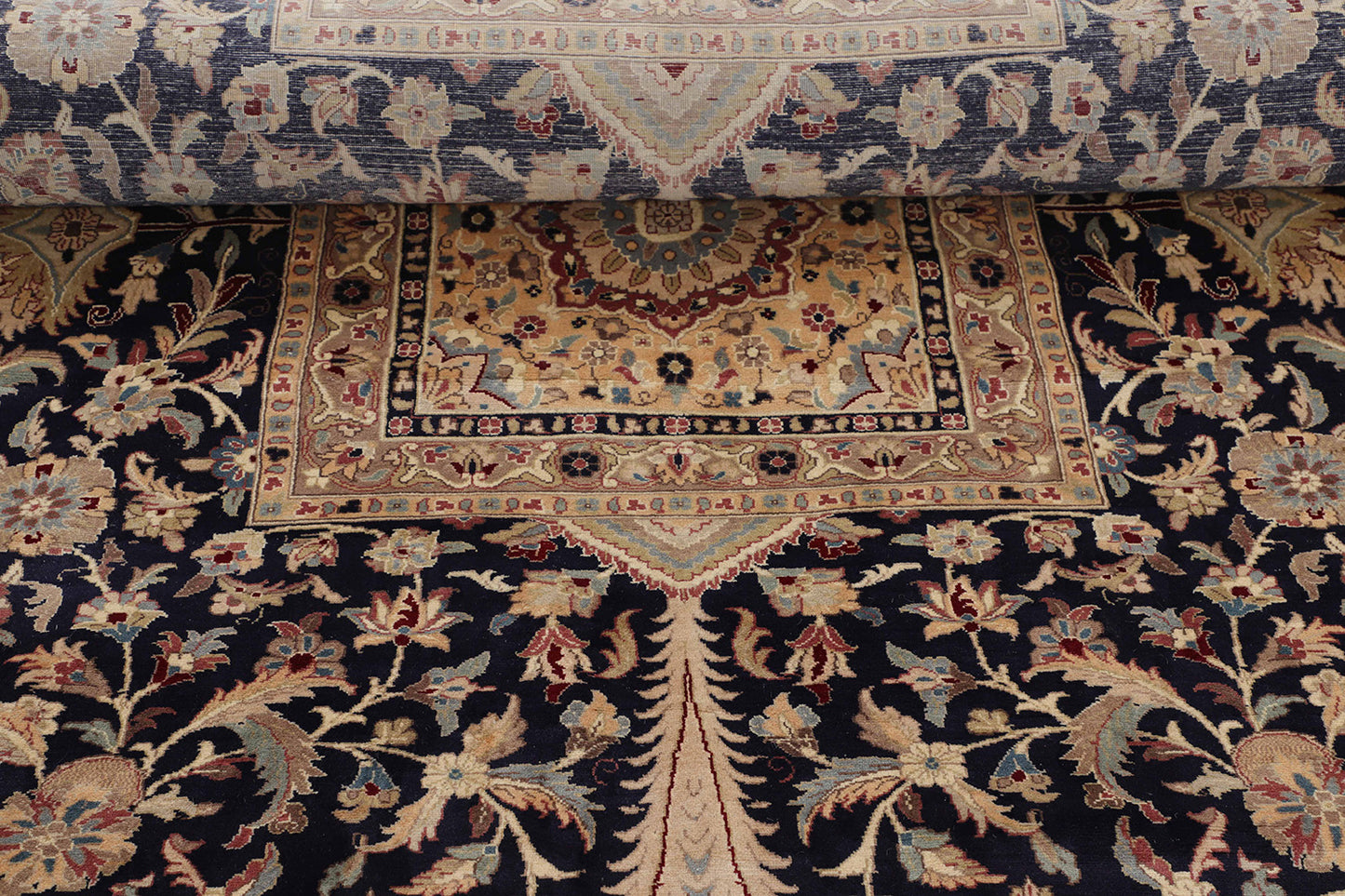 Hand-Knotted Lahore Carpet 12'.2" X 17'.7" Oriental, Blue Fine Wool Area Rug 12x18