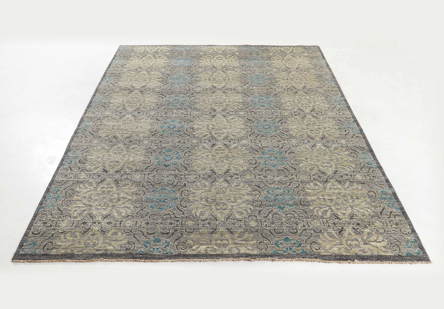 Hand-Knotted Oushak Carpet 7'.8" X 9'.9" Traditional, Grey Fine Wool Area Rug 8x10