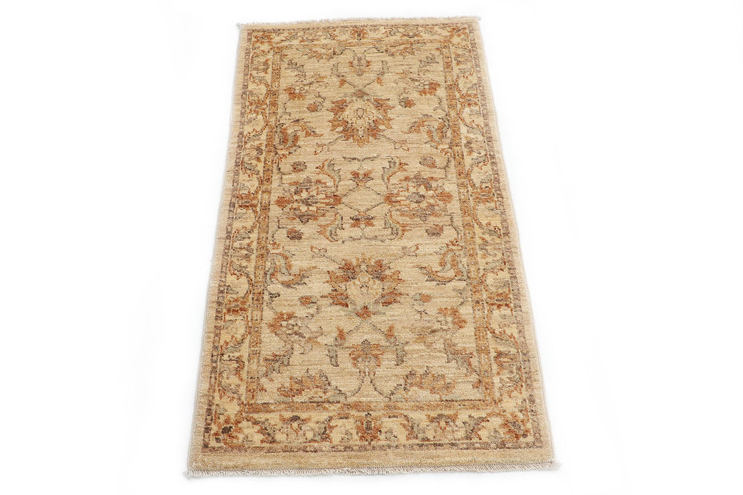 Hand-Knotted Oushak Carpet 2'.2" X 4' Traditional, Beige Fine Wool Accent Rug 2x4