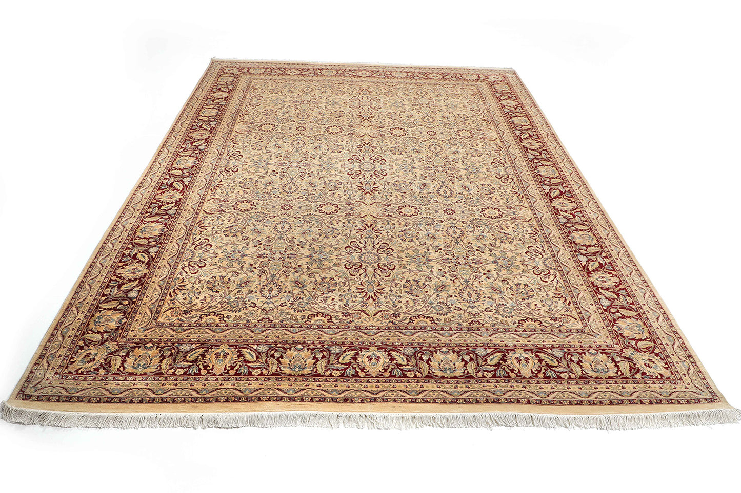 Hand-Knotted Lahore Carpet 9'.3" X 12' Oriental, Beige Fine Wool Area Rug 9x12