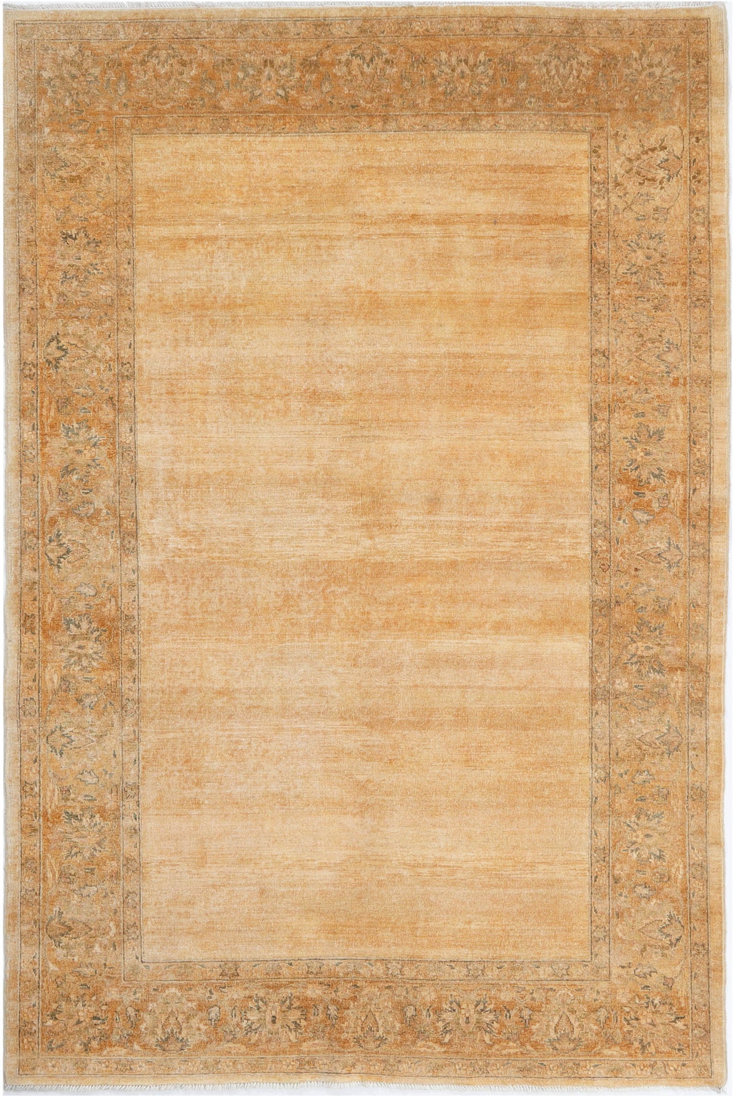 Hand-Knotted Gabbeh Carpet 6' X 9' , Beige Fine Wool Area Rug 6x9