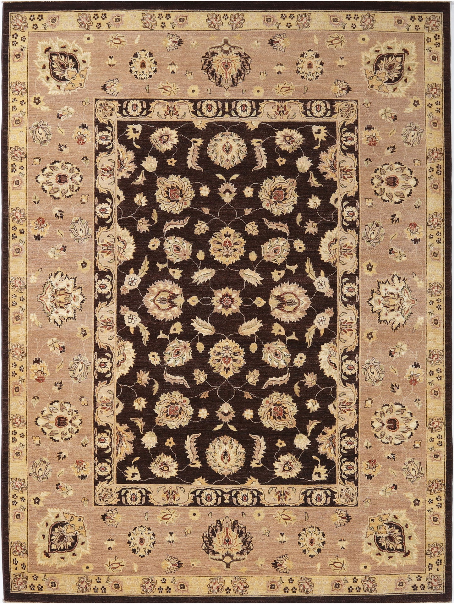 Hand-Knotted Oushak Carpet 9'.1" X 11'.10" Traditional, Brown Fine Wool Area Rug 9x12
