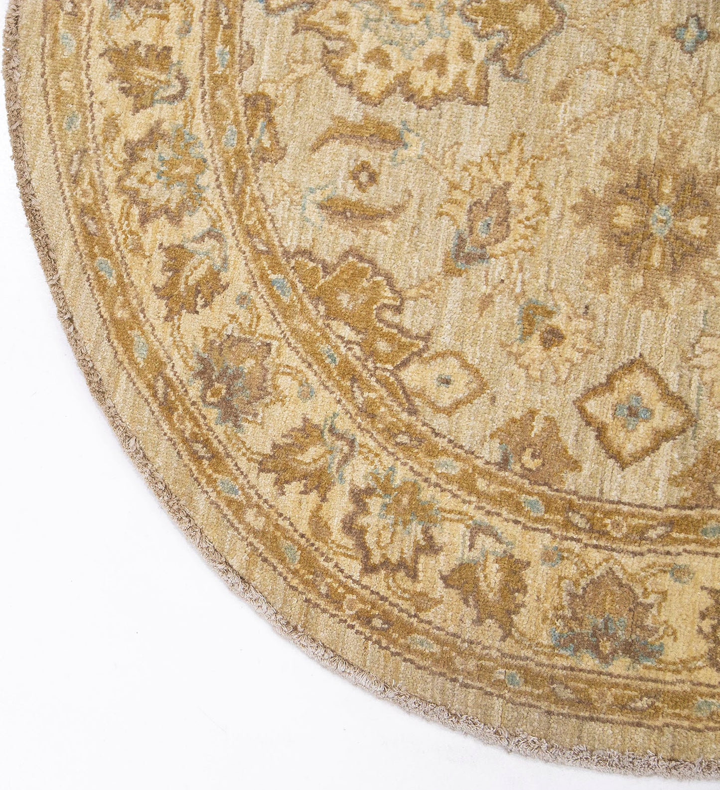Hand-Knotted Oushak Carpet 4'.3" X 4'.2" Traditional, Beige Fine Wool Round Rug 4x4