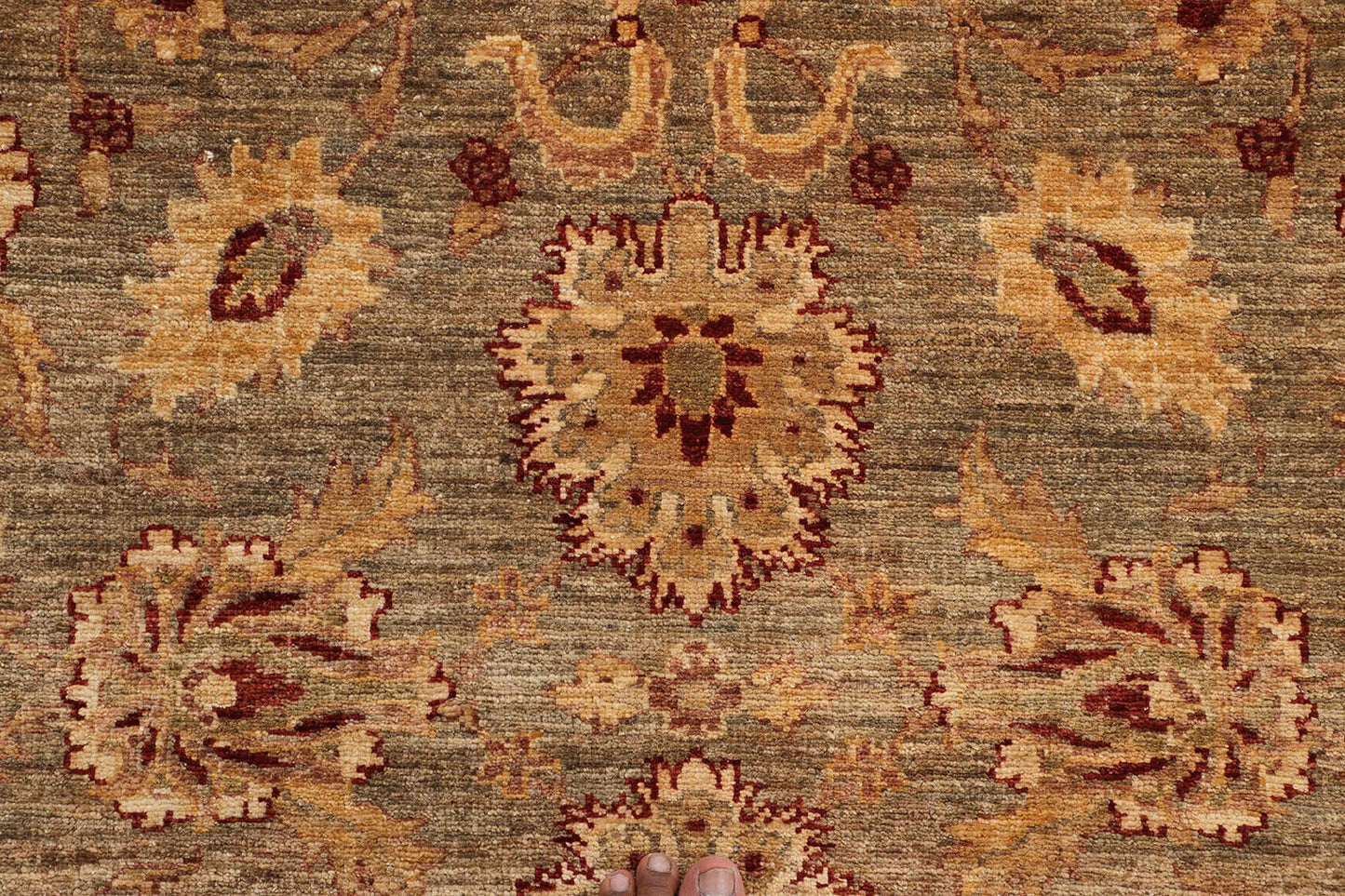 Hand-Knotted Oushak Carpet 4'.2" X 5'.9" Traditional, Green Fine Wool Area Rug 4x6